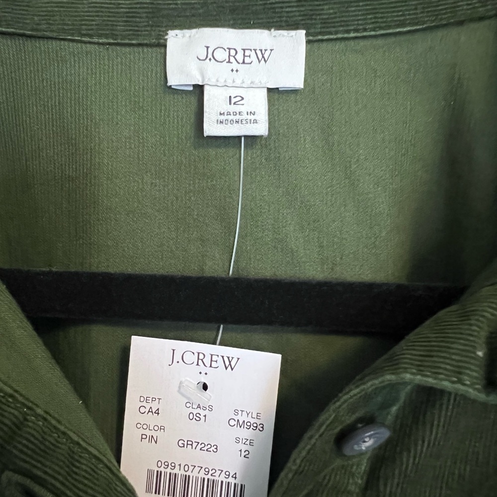 J. Crew Olive Green Long-Sleeve Button-Front Corduroy Shirt Dress - Picture 2 of 2
